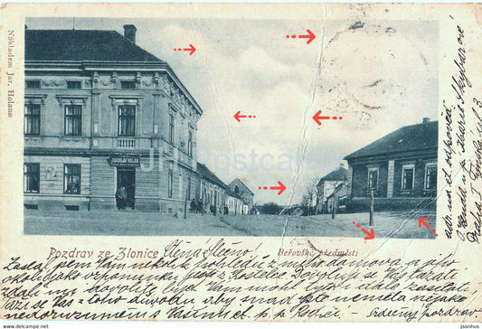 Pozdrav ze Zlonice - Berovske predmesti - old postcard - 1901 - Czech Republic - used - JH Postcards