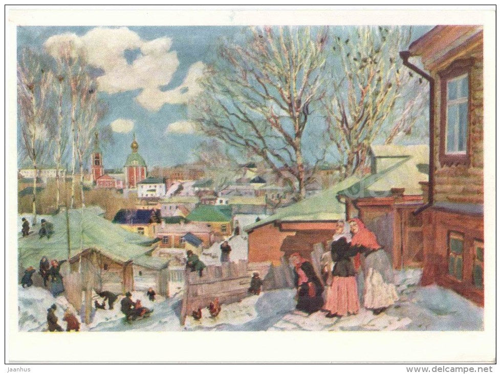 painting by K. Yuon - Spring . Sunny Day . Sergiev Posad - town - russian art - unused - JH Postcards