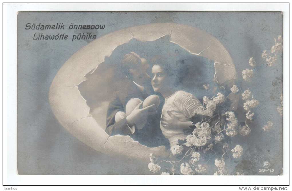 Easter Greeting Card - eggs - couple - RPH 3341/5 - old postcard - unused - JH Postcards
