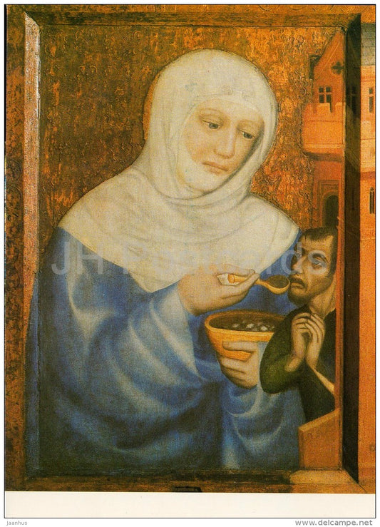 painting by Master Theodoric - St. Elizabeth - Czech art - large format card - Czech - unused - JH Postcards