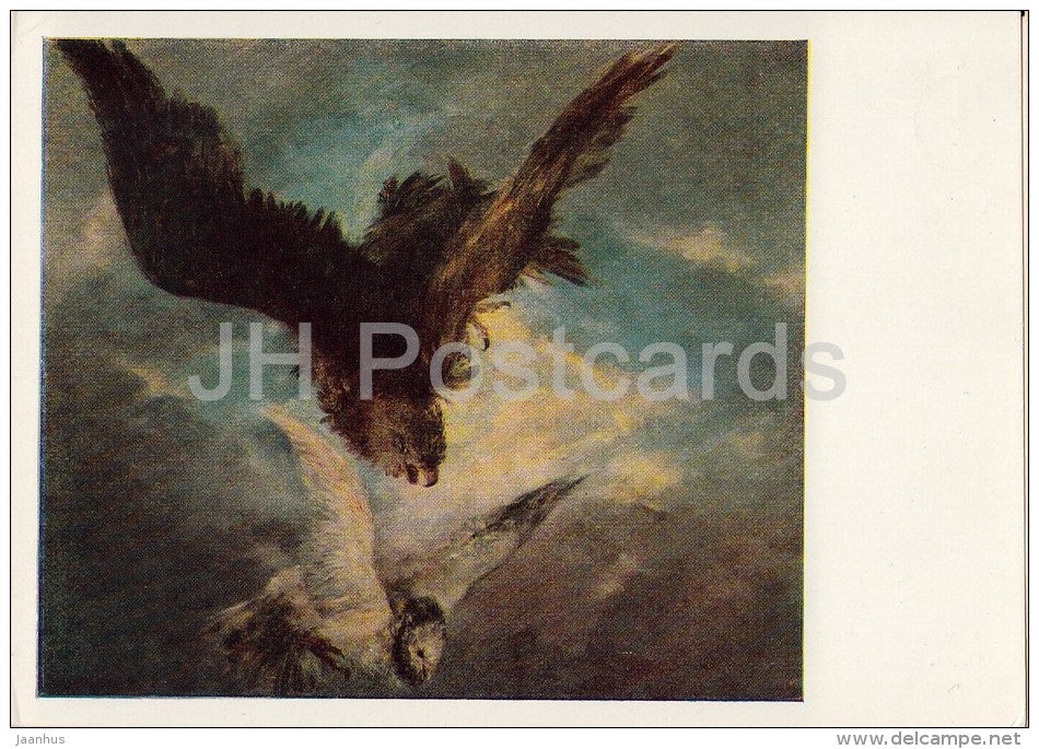painting by Adolph Menzel - Falcon chasing a Pigeon - German art - 1959 - Russia USSR - unused - JH Postcards