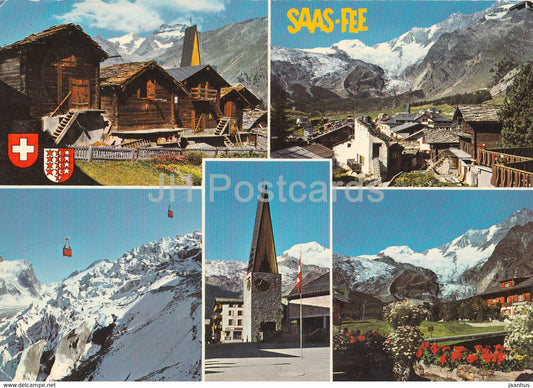 Saas Fee 1790 m - Wallis - cable car - multiview - 1975 - Switzerland - used - JH Postcards