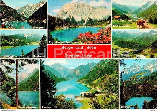 Berge und Seen im Tiroler Land - Vilsalpsee - Haldensee - Plansee - multiview - 205/139 - 1974 - Austria – used – JH Postcards