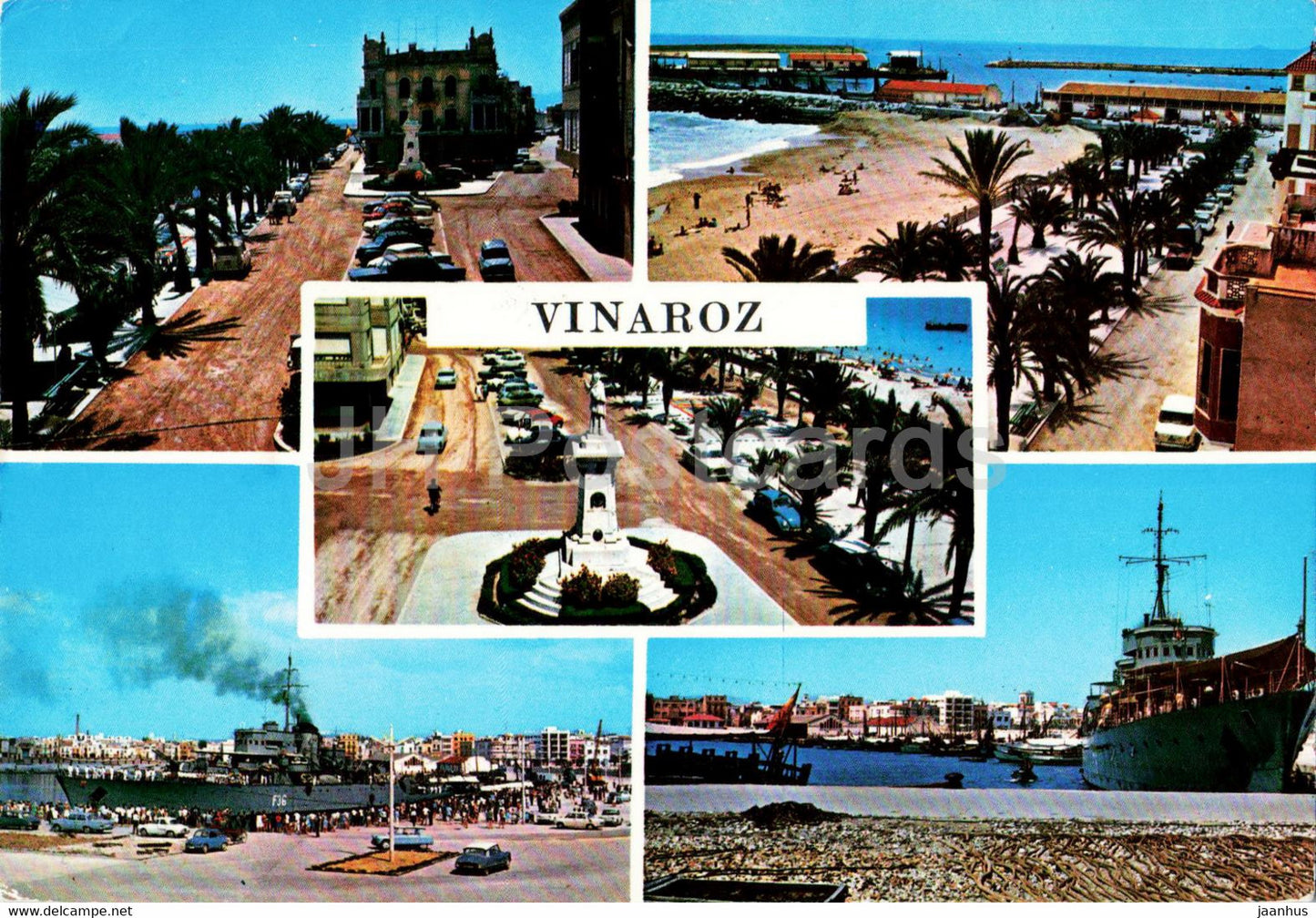 Vinaroz - Paseo Generalisimo - Monumento a Costa y Borras - Playa y Paseo - ship - 34 - Spain - used - JH Postcards
