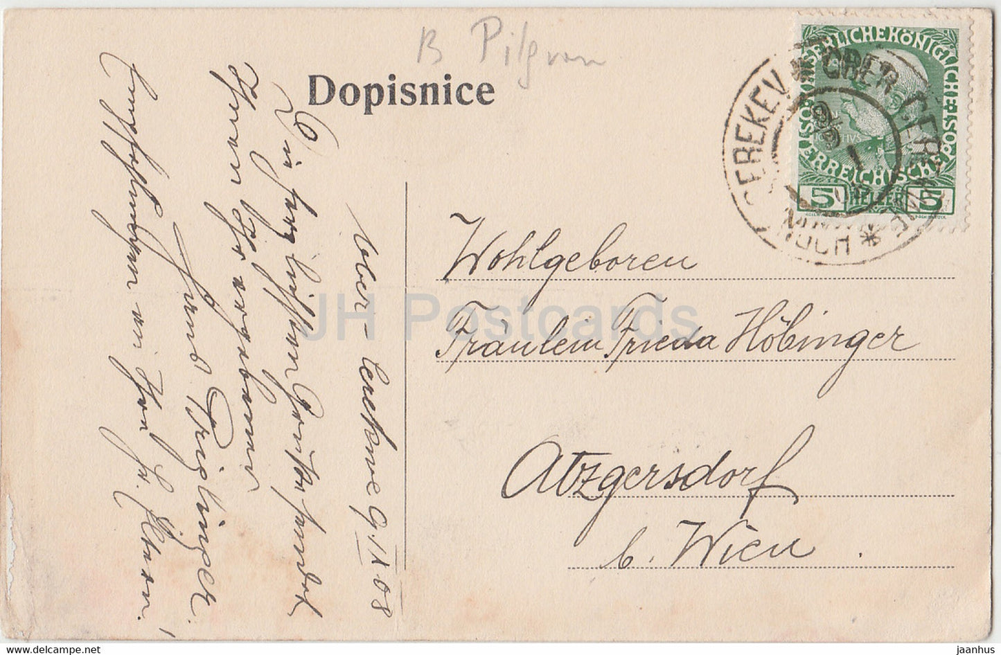 Horni Cerekev - old postcard - 1908 - Czech Republic - used