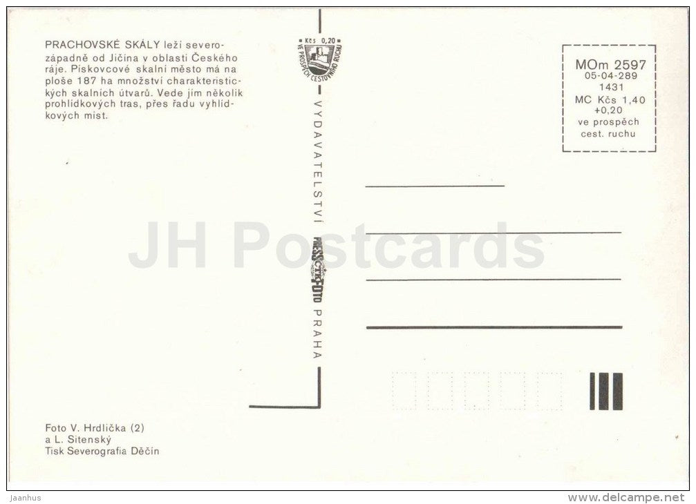 Prachovske Skaly - 1 - rocks - Czechoslovakia - Czech - unused - JH Postcards
