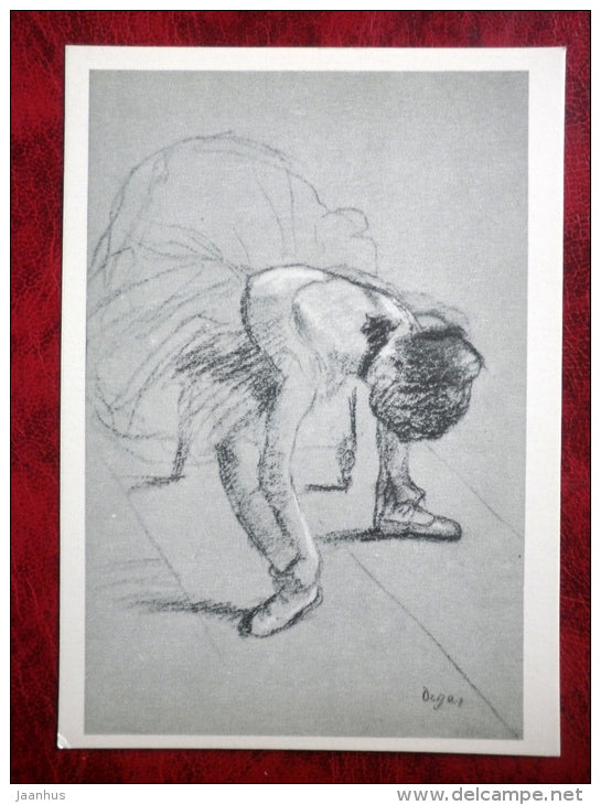 Drawing by Edgar Degas - Seated Dancer Adjusting Her Shoes - ballerina - french art - unused - JH Postcards