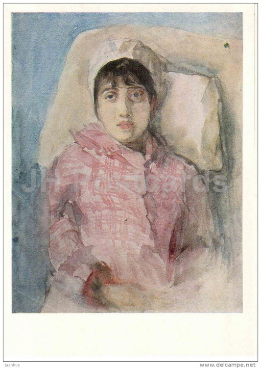 painting by Vasily Surikov - Portrait of the Artist's Wife , 1890 - aquarelle - russian art - Russia USSR - unused - JH Postcards