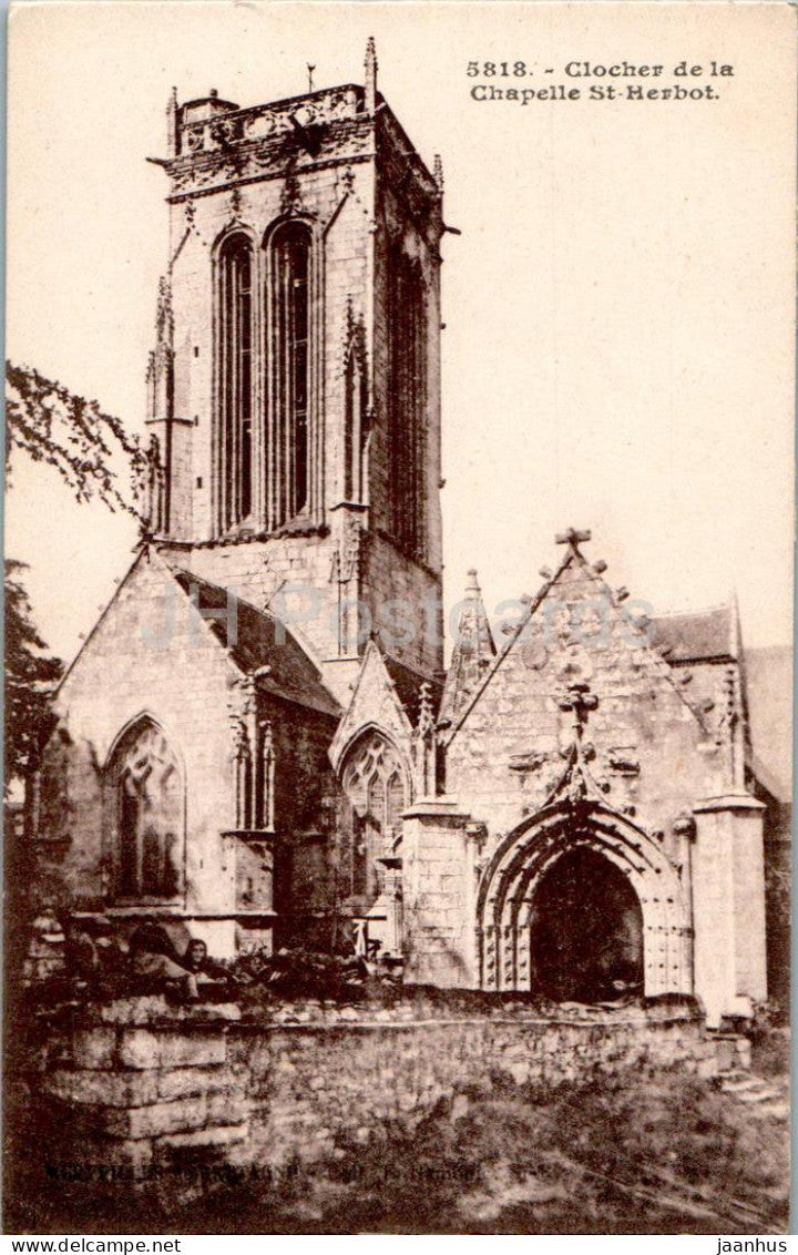 Clocher de la Chapelle St Herbot - bell tower - 5818 - old postcard - France - unused - JH Postcards