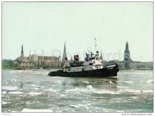 drifting of ice on Daygava river - boat - Riga - 1963 - Latvia USSR - unused - JH Postcards