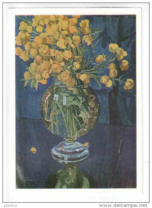 painting by A. Y. Golovin - Goldcups - still life - russian art - unused - JH Postcards