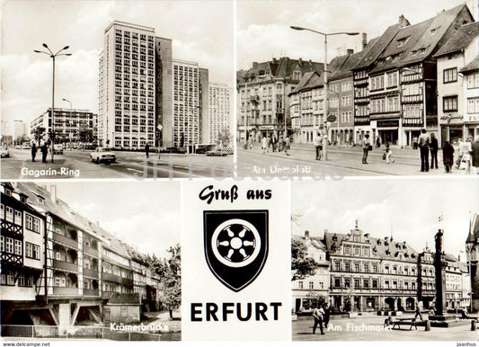 Gruss aus Erfurt - Gagarin Ring - Am Domplatz - Kramerbrucke - Am Fischmarkt - Germany DDR - used - JH Postcards