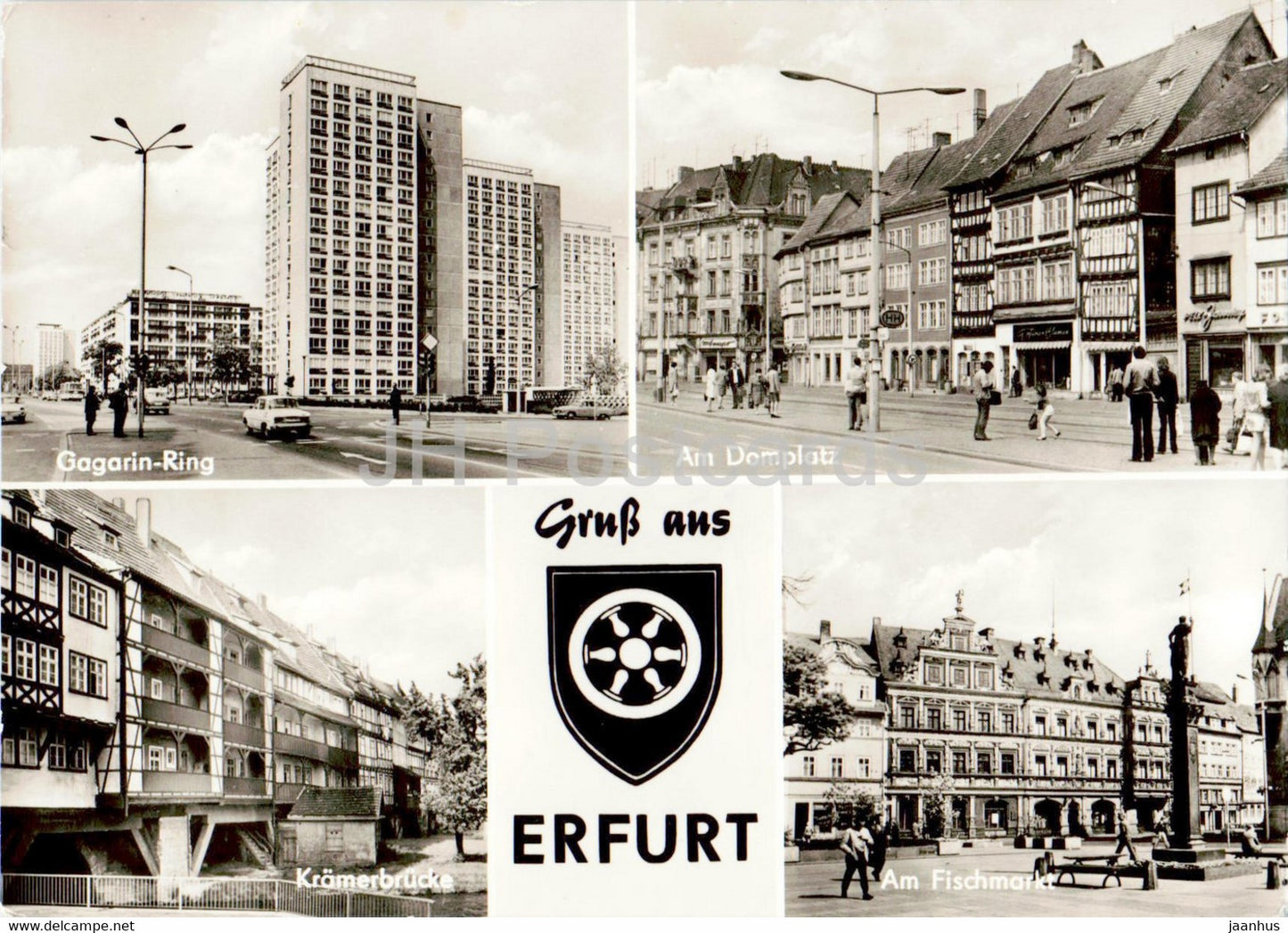 Gruss aus Erfurt - Gagarin Ring - Am Domplatz - Kramerbrucke - Am Fischmarkt - Germany DDR - used - JH Postcards
