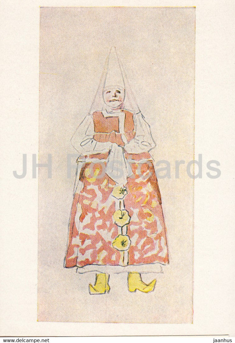 Drawing by V. Vasnetsov - Bobylikha - Costume design for theater performance - Russian art - 1963 - Russia USSR - unused - JH Postcards