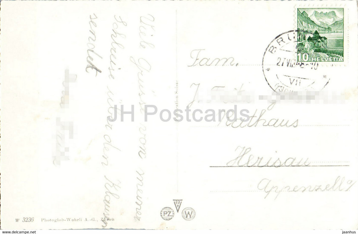 Altdorf - Dorfplatz mit Telldenkmal - monument - 3236 - 1948 - carte postale ancienne - Suisse - utilisé