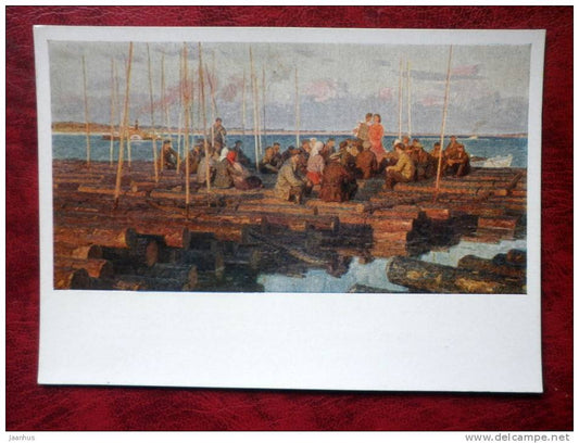 Painting by F. P. Glebov - evening - russian art - unused - JH Postcards