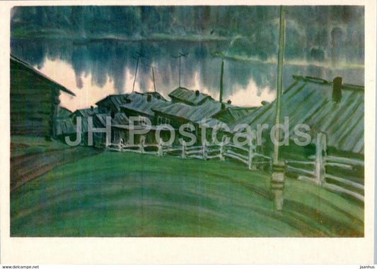 painting by V. Rogachev - Pechora river - Urals - Russian art - 1984 - Russia USSR - unused - JH Postcards