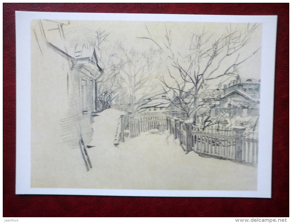 drawing by M. Vrubel , Patio in winter - russian art - unused - JH Postcards