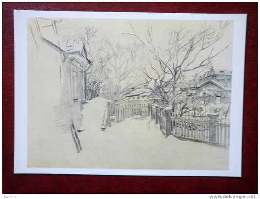 drawing by M. Vrubel , Patio in winter - russian art - unused - JH Postcards