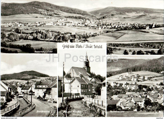 Gruss aus Floh - Thur Wald - Gesamtansicht - Dorfpartie - An der Kirche - Teilansicht - Germany DDR - used - JH Postcards