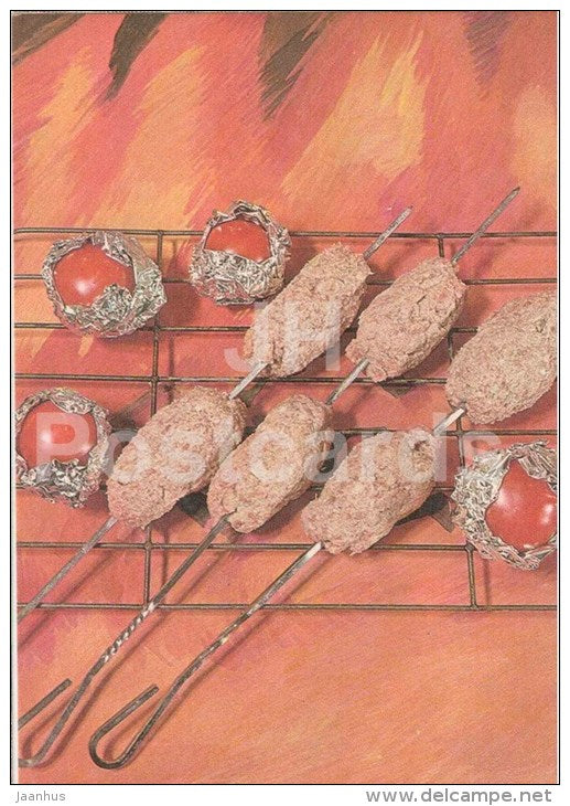 grilled meat - dishes - Estonian Cuisine - recepie - 1985 - Estonia USSR - unused - JH Postcards