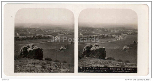view at railway bridge - stanitsa - Kislovodsk - Caucasus - Russia - Russie - stereo photo - stereoscopique - old photo - JH Postcards