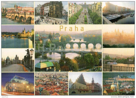 Old Town Square - old clock - castle - Wenceslas square - kampa - Vltava river bridges - Prague - Praha - Czech - unused - JH Postcards