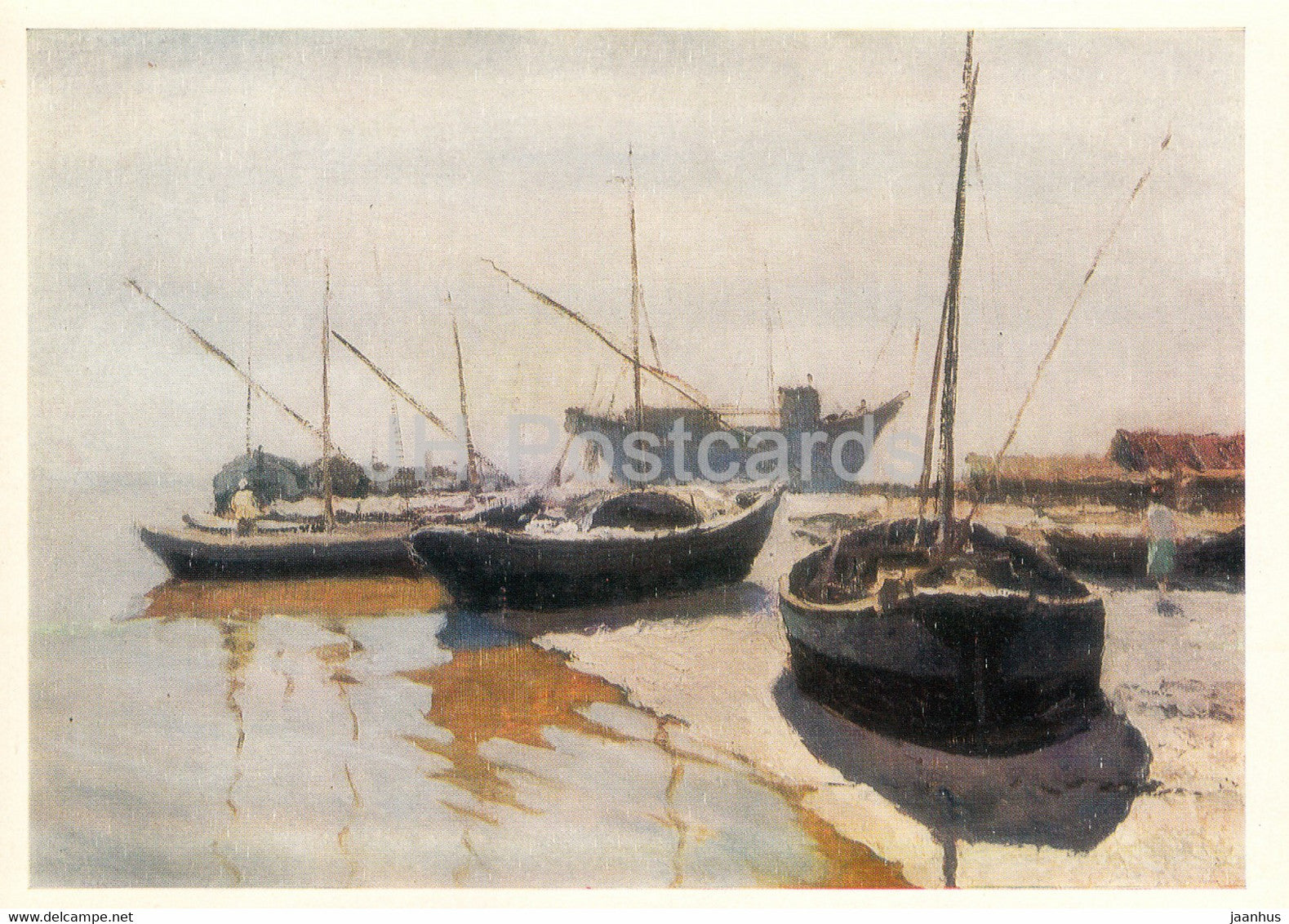 painting by M. Kupriyanov - Azov sea - Arabat - boat - Russian art - large format card - 1977 - Russia USSR - unused - JH Postcards