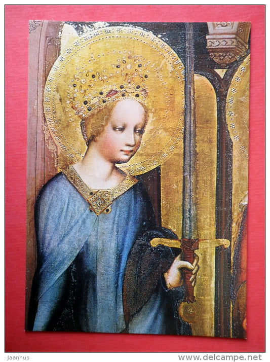Master of the Trebon Altar , before 1380 , St. Catherine (detail) - Czech Gothic Art - Czechoslovakia - unused - JH Postcards