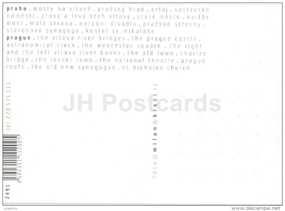 Old Town Square - old clock - castle - Wenceslas square - kampa - Vltava river bridges - Prague - Praha - Czech - unused - JH Postcards