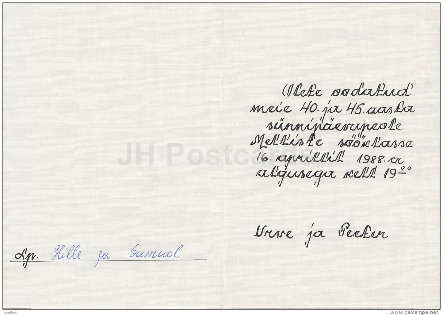 greeting card - red and white carnations - 1987 - Estonia USSR - used - JH Postcards