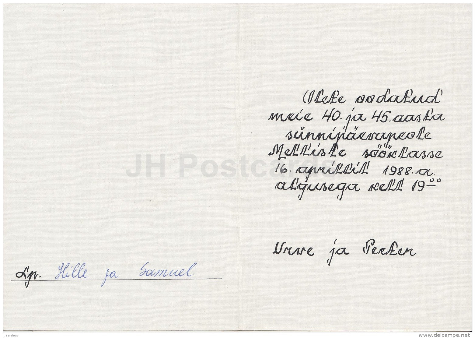 greeting card - red and white carnations - 1987 - Estonia USSR - used - JH Postcards