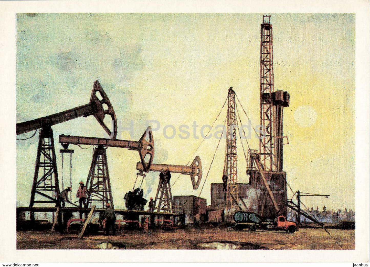 illustration by M. Sapozhnikov - Oil production in the Vasyugan - oil rig  Tomsk oblast  1 - 1987 - Russia USSR - unused - JH Postcards