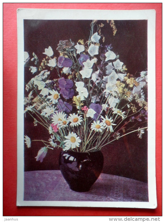 daisy - bellflowers - I - flowers - stationery card - 1967 - Russia USSR - used - JH Postcards