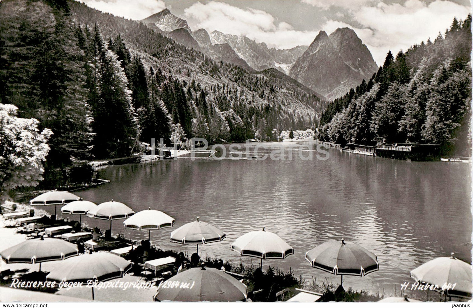 Riessersee gegen Zugspitzgruppe - old postcard - 1956 - Germany - used - JH Postcards