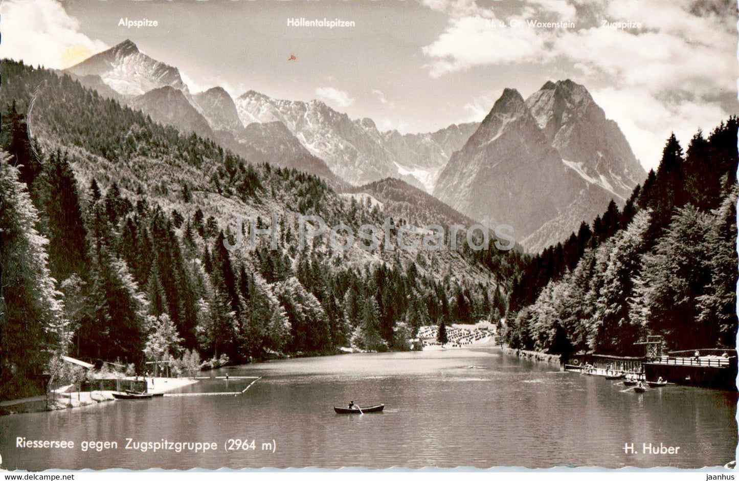 Riessersee gegen Zugspitzgruppe 2964 m - old postcard - 1962 - Germany - used - JH Postcards