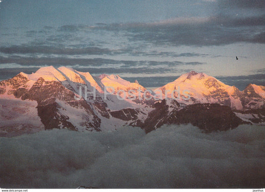 Berninagruppe im Morgenlicht - Berghaus Restaurant Diavolezza - 1984 - Switzerland - used - JH Postcards