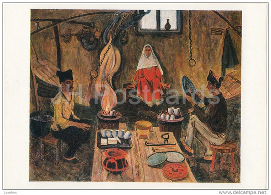 painting by Z. Rabadanov - Kubachi Forge , 1969 - Dagestan art - Russia USSR - 1980 - unused - JH Postcards