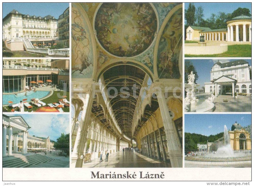 hotel Falkensteiner - colonnade - Ferdinand source - hotel Esplanade - Marianske Lazne - Marienbad - Czech - unused - JH Postcards