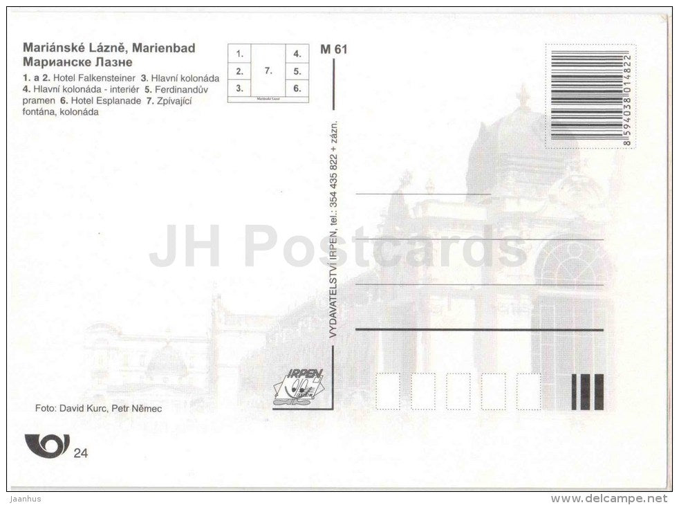 hotel Falkensteiner - colonnade - Ferdinand source - hotel Esplanade - Marianske Lazne - Marienbad - Czech - unused - JH Postcards