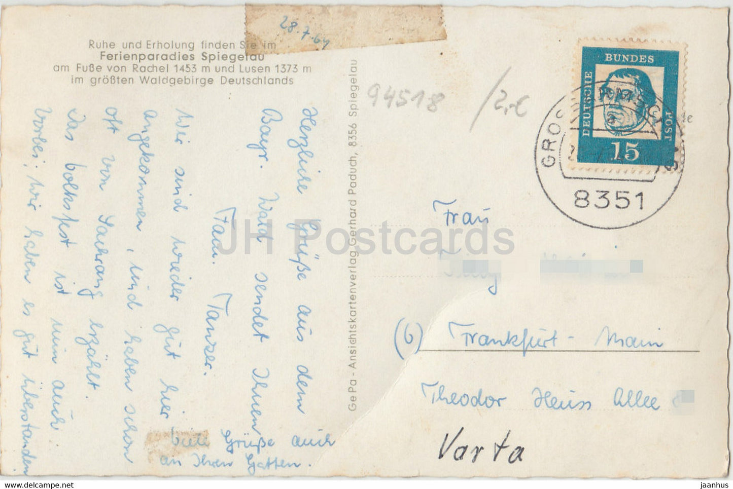 Erholungsort Spiegelau - Bayer Wald - Rachel Kapelle - Steinklamm - Spiegelau - 1964 - Deutschland - gebraucht