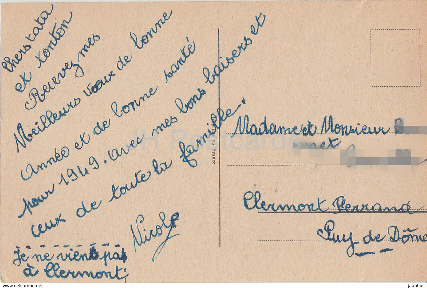 Neujahrsgrußkarte - Bonne et Heureuse Fete - Blumen - Rosen - Illustration - alte Postkarte - Frankreich - gebraucht