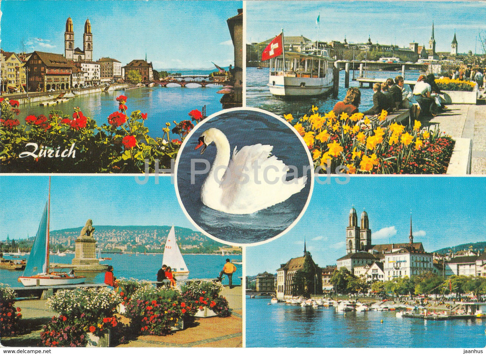 Zurich - swan - ship - multiview - 19197 - Switzerland - used - JH Postcards