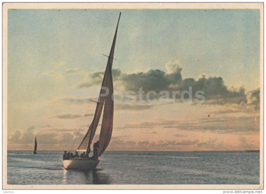 evening in the Gulf - sailing boat - 1955 - Estonia USSR - unused - JH Postcards