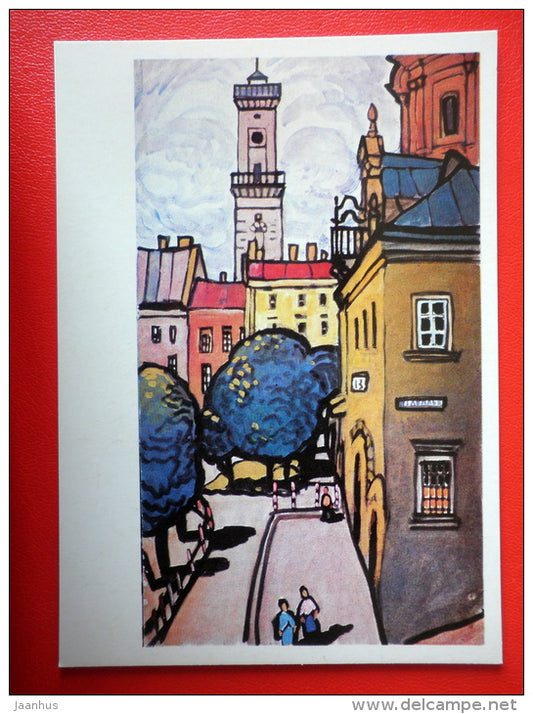 painting by Yuri Khimich . Town Hall view . Lviv . Lvov - ukrainian art - unused - JH Postcards