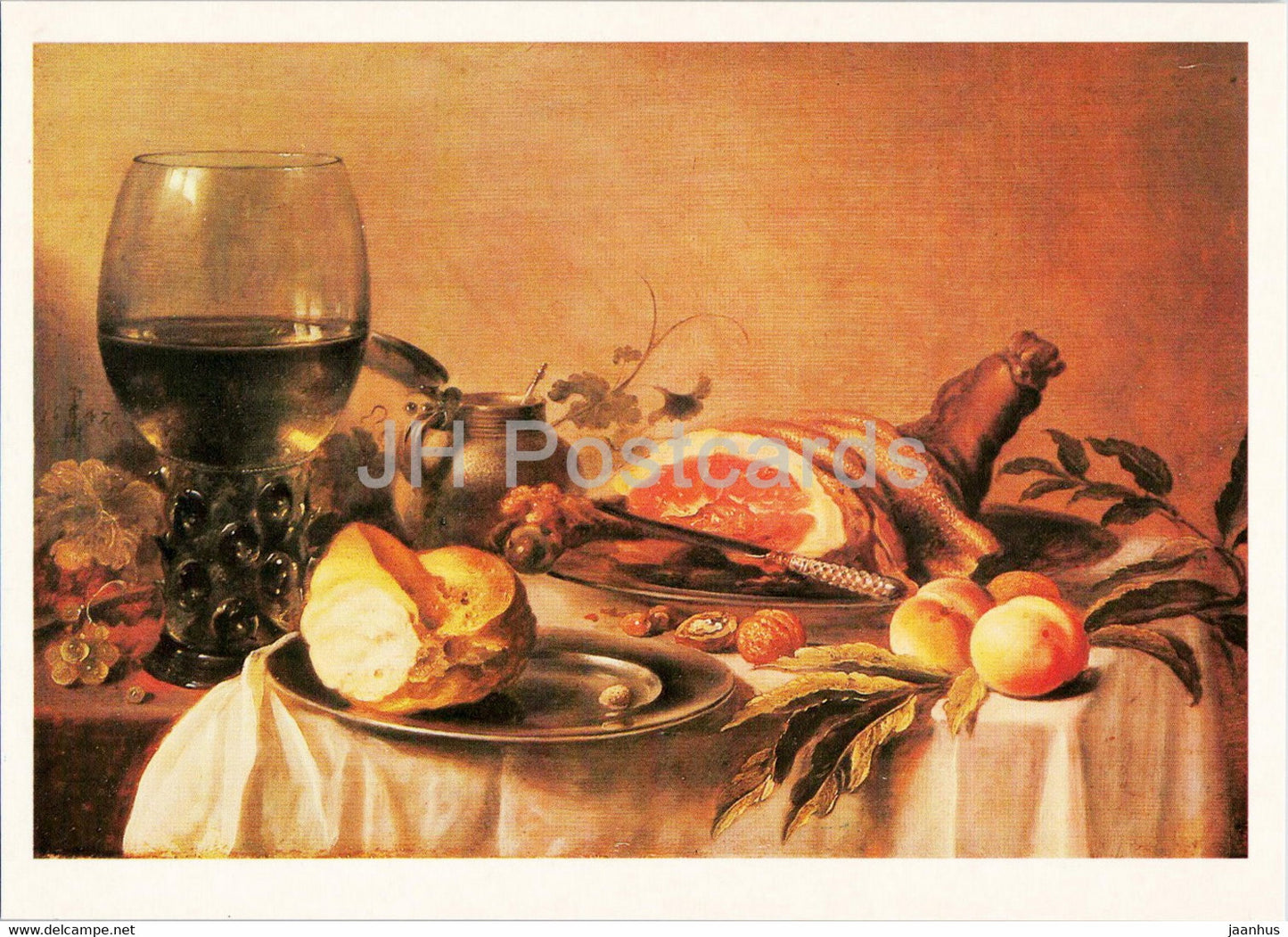painting by Pieter Claesz - Breakfast with Ham - Dutch art - 1987 - Russia USSR - unused - JH Postcards