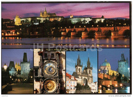 Charles bridge - Old Clock - Vltava river bridges - Prague - Praha - Czech - unused - JH Postcards