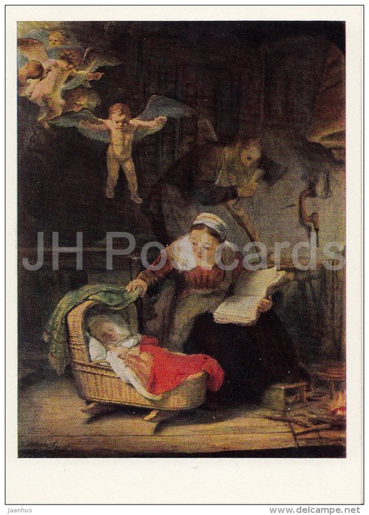 painting by Rembrandt - The Holy Famiy , 1645 - angel - Dutch art - 1967 - Russia USSR - unused - JH Postcards