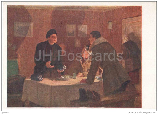 painting by V. Khrustalyev - Konstantin Zaslonov - soviet partisan - russian art - unused - JH Postcards