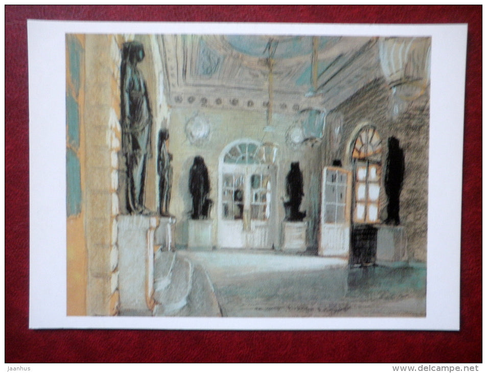 painting by A. Benois , The lobby of the Grand Palace in Pavlovsk , 1902 - russian art - unused - JH Postcards